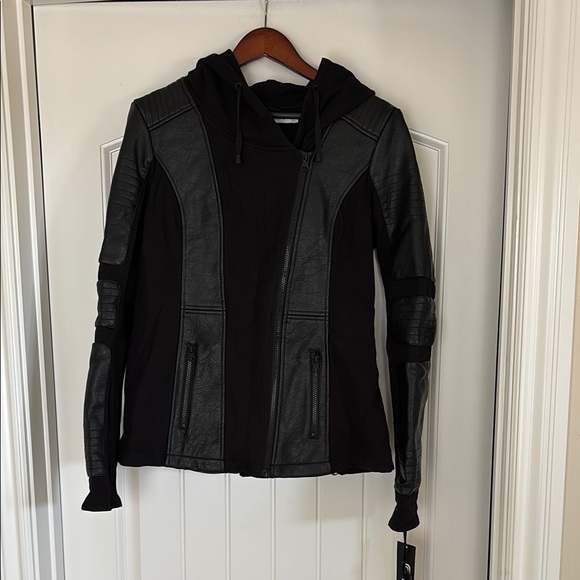 Blanc Noir Black Moto Full Zip Faux Leather Jacket Women’s Size‎ Large - Picture 1 of 13